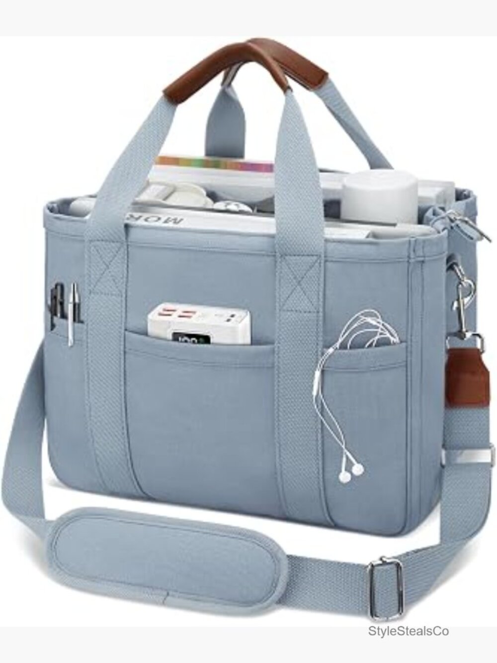 Large Canvas Tote Bag with Zipper and Compartments - Messenger Style